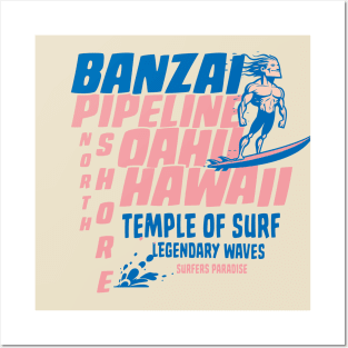 Banzai Pipeline Oahu, Hawaii Surfing Posters and Art